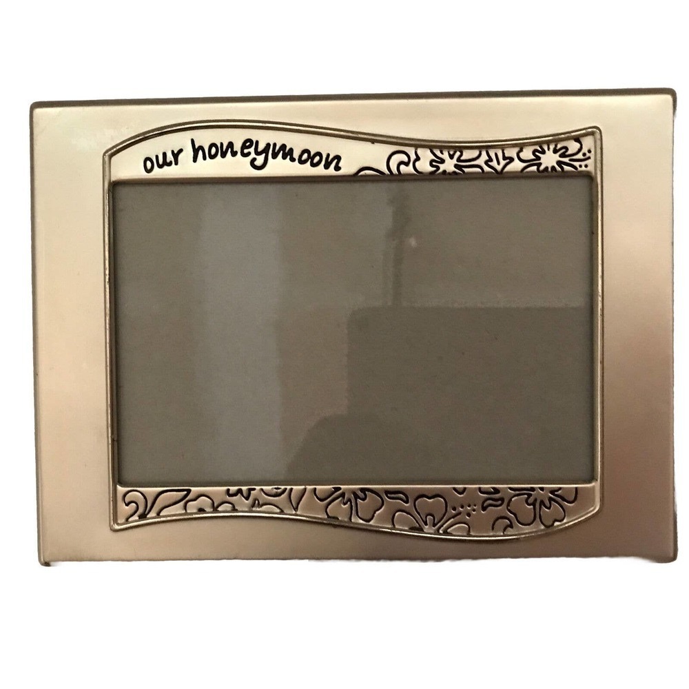 Picture Frame Gold Tone "Our Honeymoon" Very Cute 3.5X5.5 Photo Pre-Owned